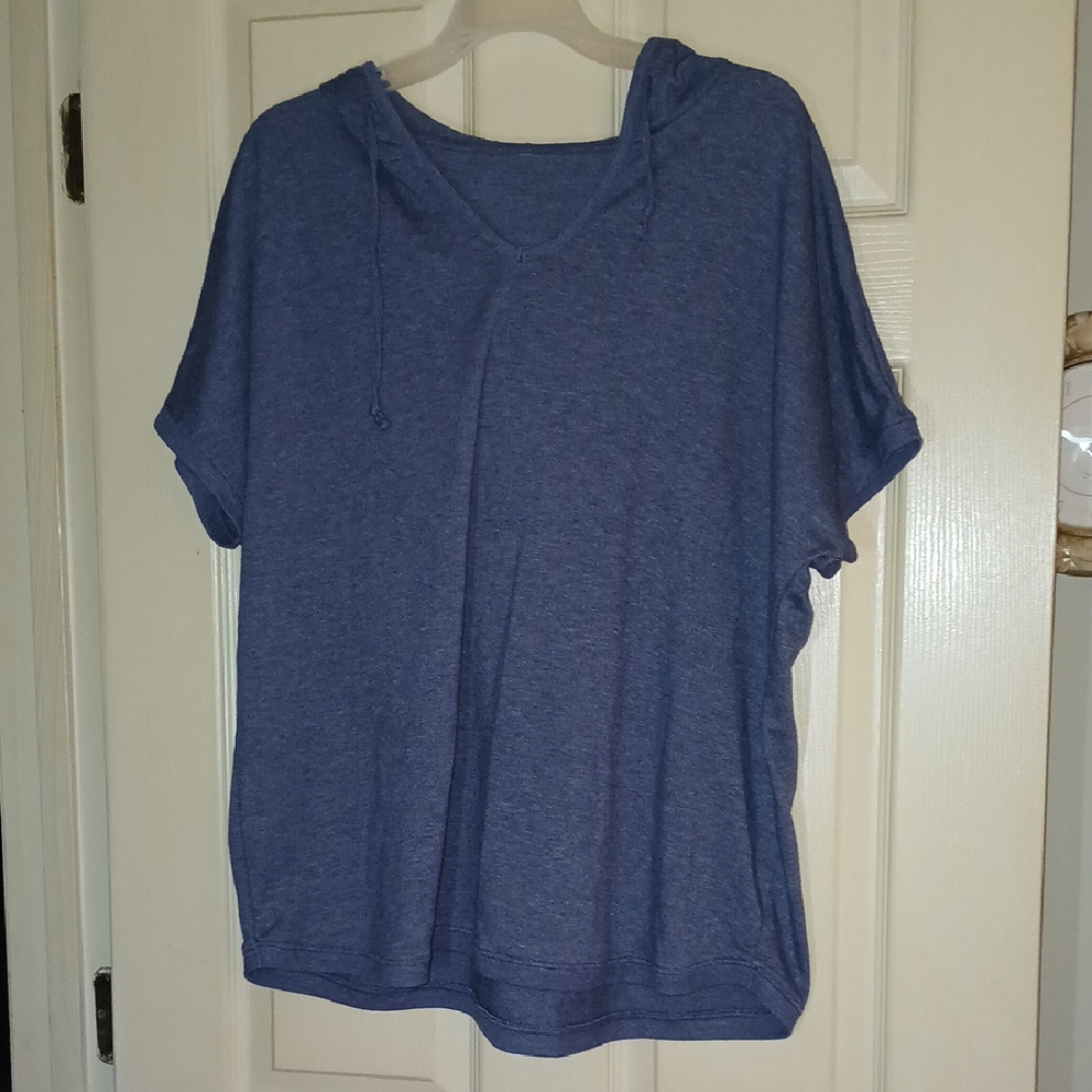 Casual Blue Women's Short Sleeve Hoodie Top